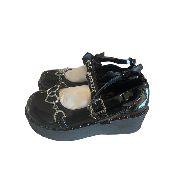 Black Bow Accent Platform Mary Jane Patent Leather Shoes Size 10 - Picture 4 of 10